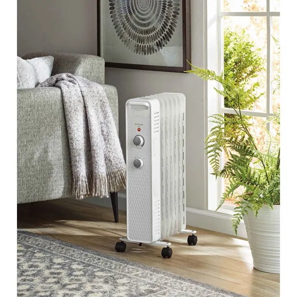 Mainstays WSH07O2AWW 1500W Mechanical Oil Filled Electric Radiator Heater, White