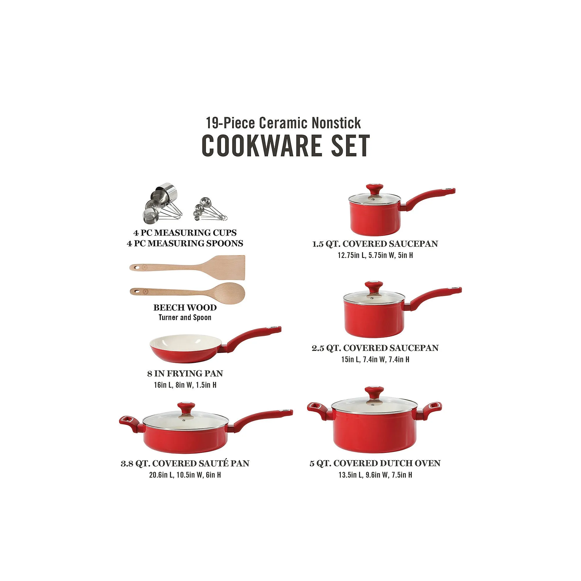 Martha Stewart 19-Pc. Non-Stick Cookware Set - RED ONE SIZE