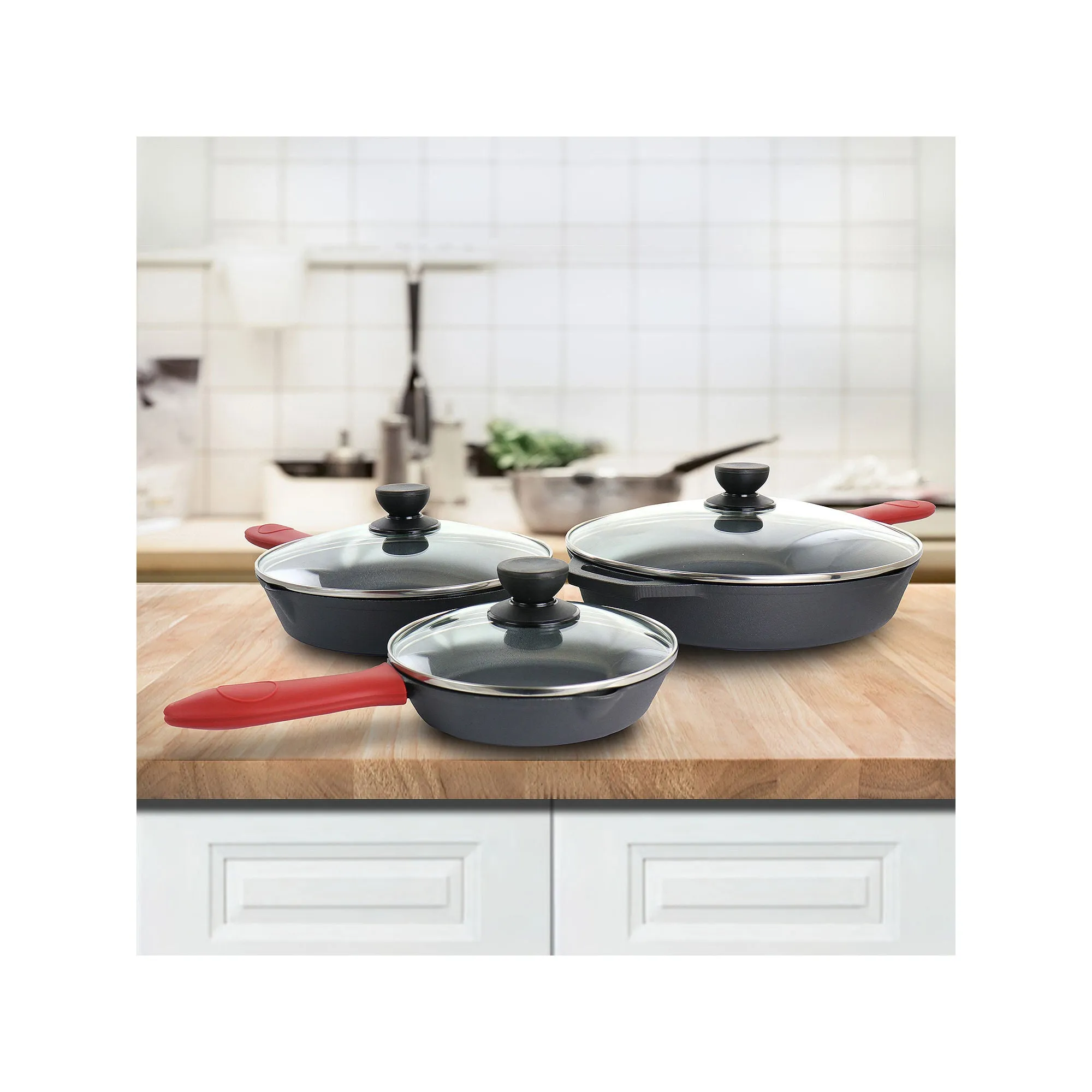 MegaChef 9-pc. Cast Iron Non-Stick Cookware Set Black