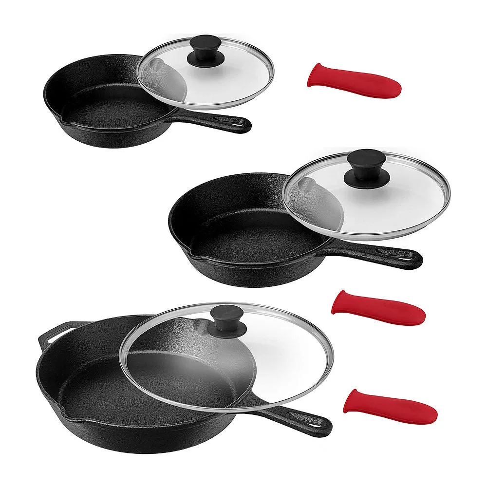 MegaChef 9-pc. Cast Iron Non-Stick Cookware Set Black
