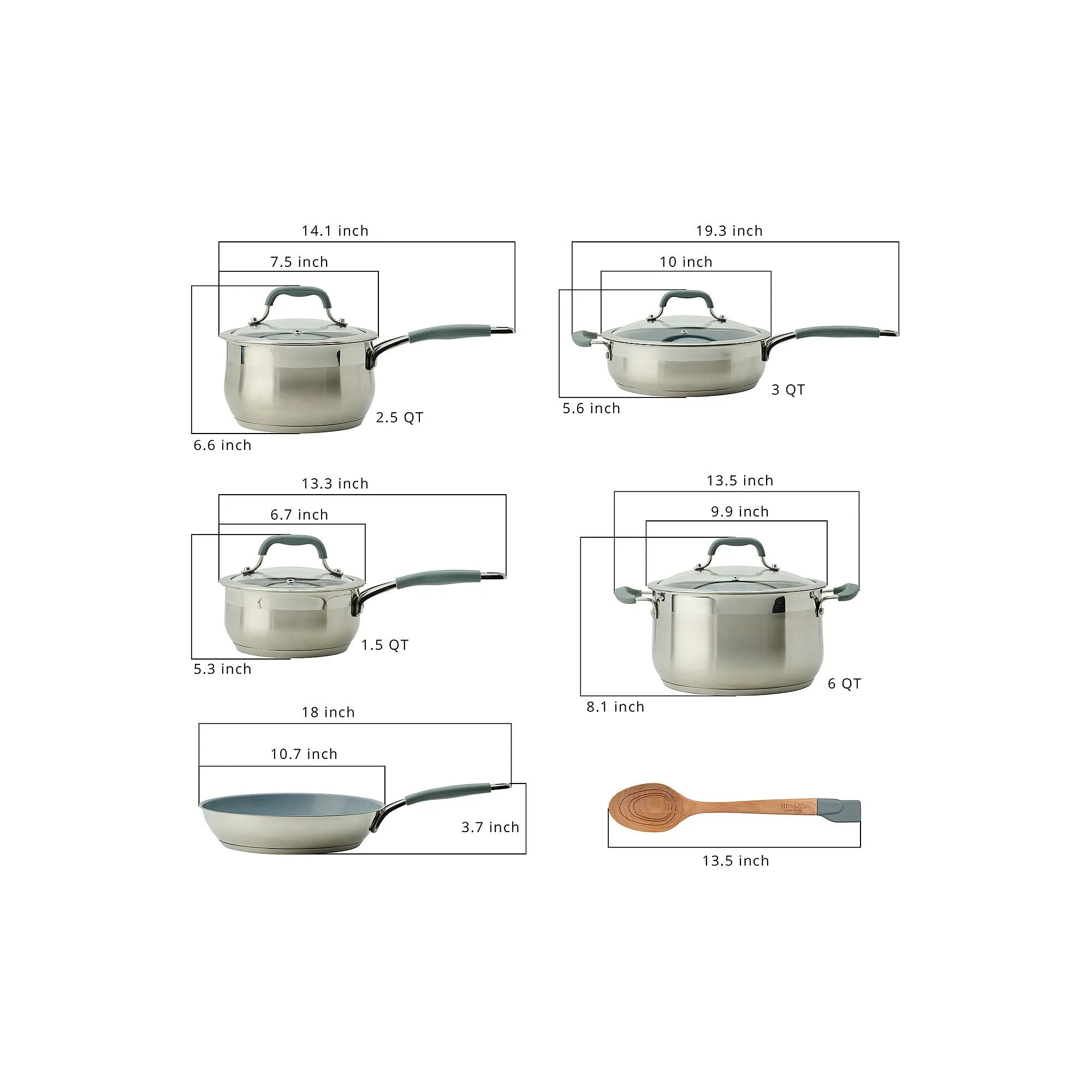 Mesa Mia Stainless Steel 14-Pc. Cookware Set - STAINLESS STEEL ONE SIZE