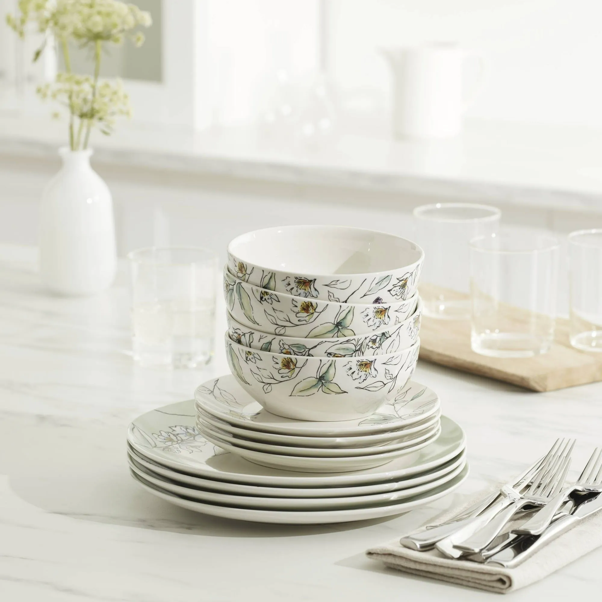 Oneida 896648 Entertain 365 12-Piece Botanica Dinnerware Set (Service for 4)