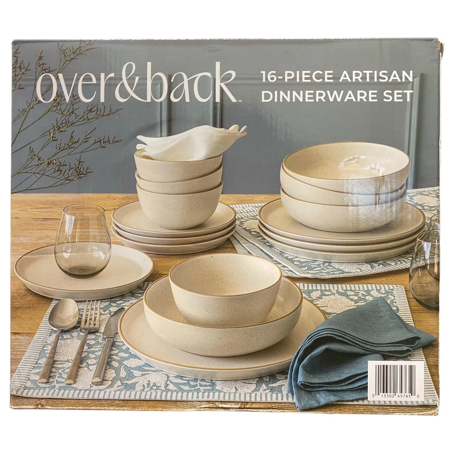 Over&back BO-36-POD 16-Piece Artisan Stoneware Dinnerware Set, Cream