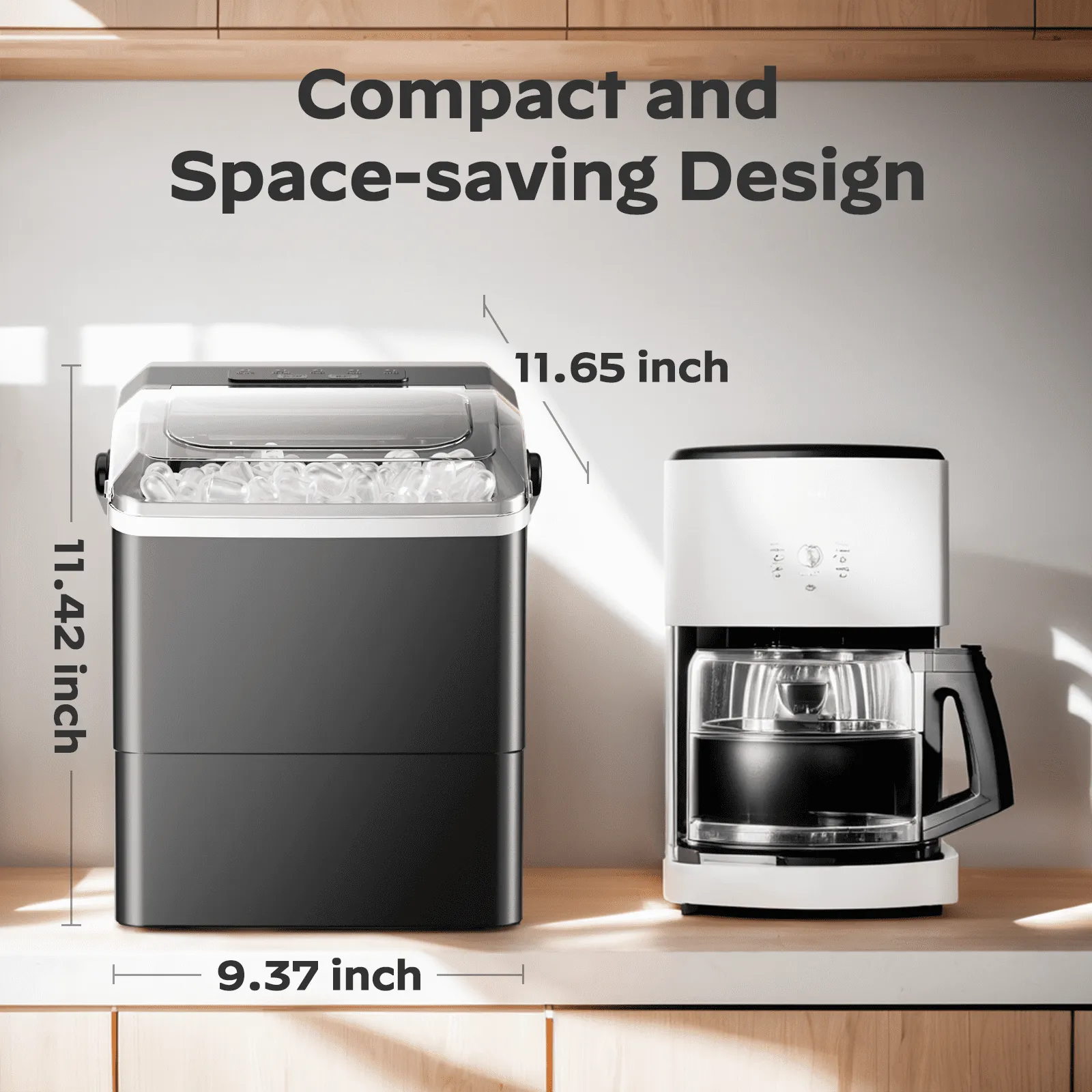 Philergo 24415 Countertop Ice Maker Machine - 9 Bullet Ice in 6 Mins, 26 Lbs/24 Hrs, Self-Cleaning, Portable for Home Kitchen Party, Black