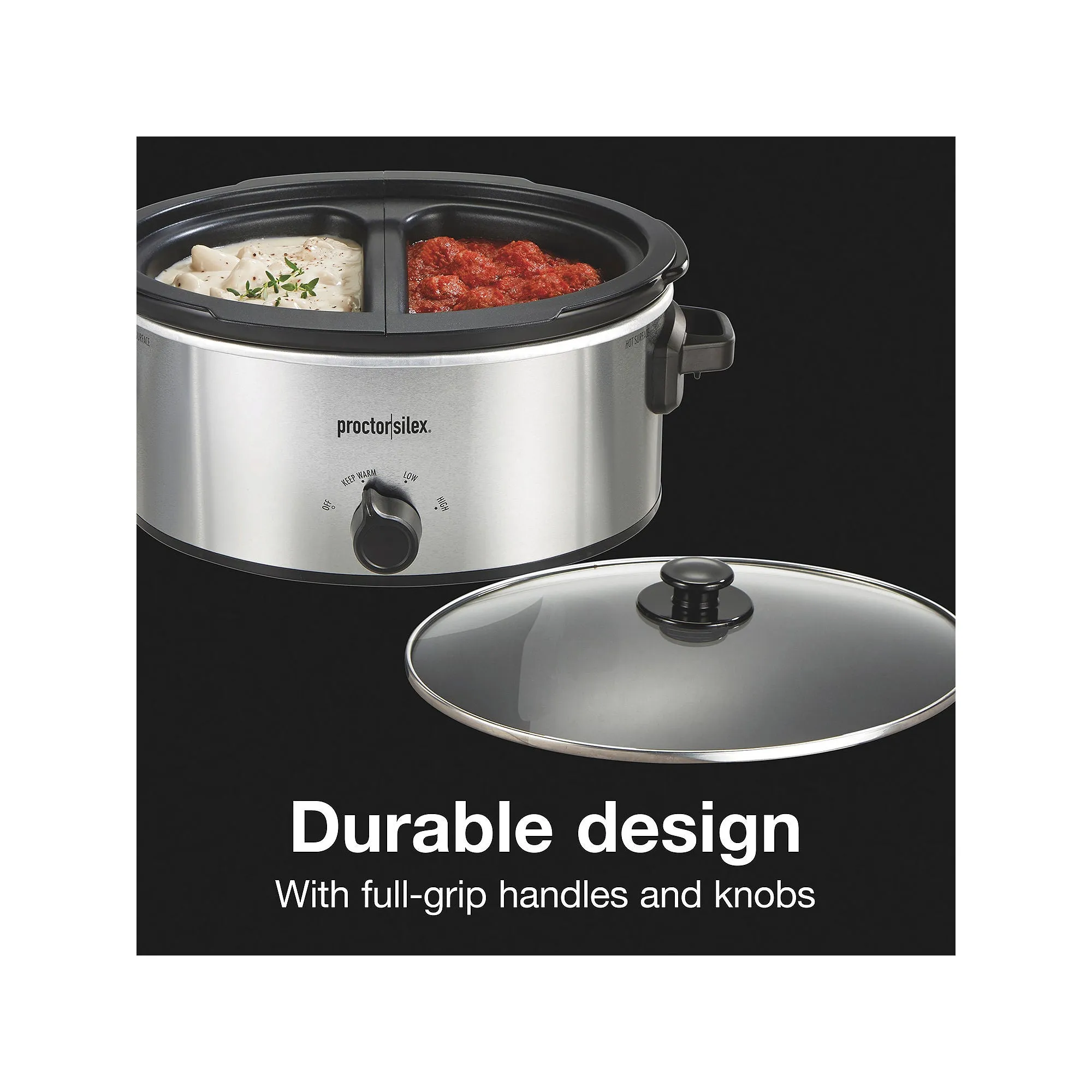 Proctor Silex 6 Quart Double Dish Slow Cooker, Serves 7 , Silver, 33563
