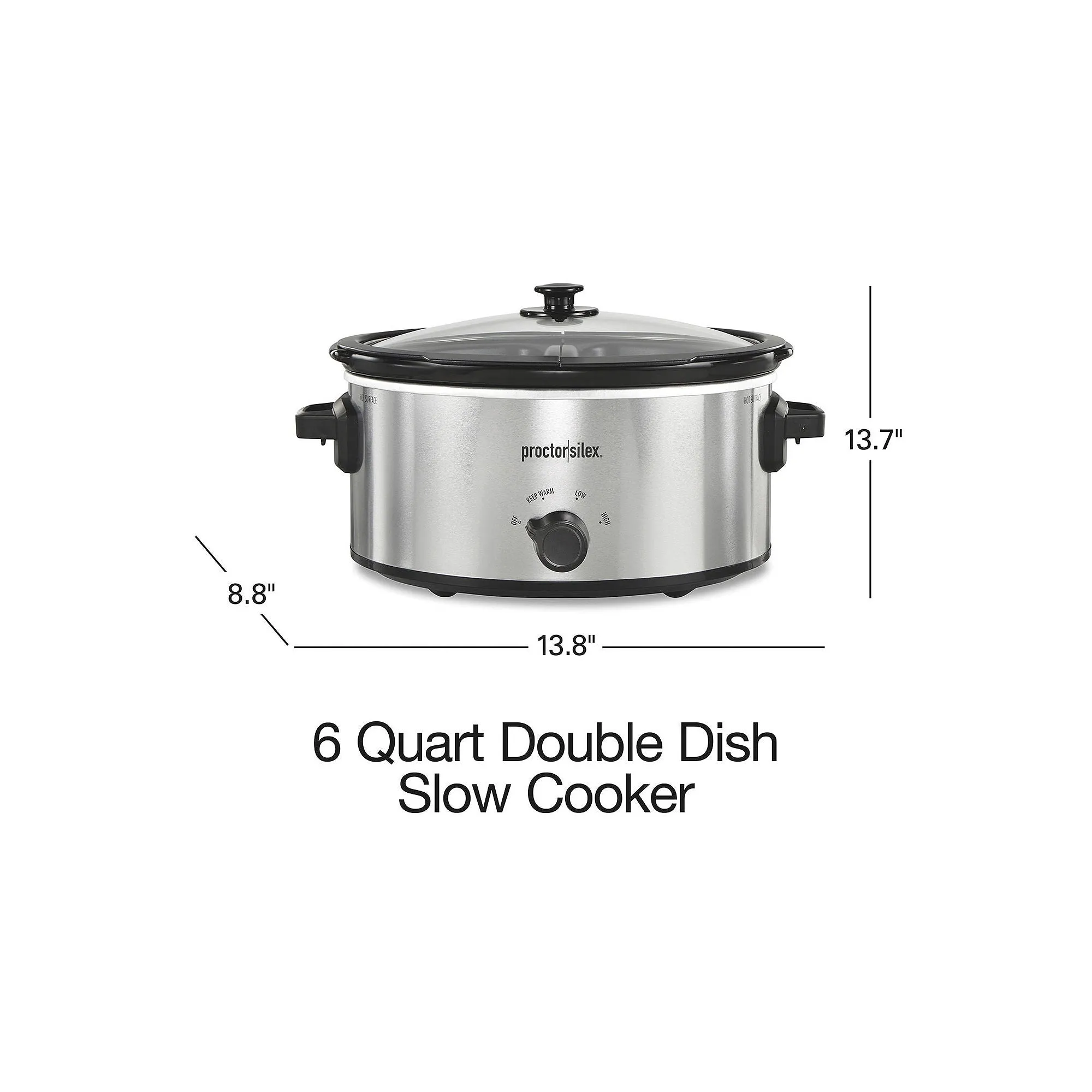 Proctor Silex 6 Quart Double Dish Slow Cooker, Serves 7 , Silver, 33563
