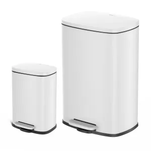 Qualiazero QZ10060 13.2 Gallon and 3.2 Gallon Trash Can Combo, Rectangular Shape Step Can Combo - Matte White