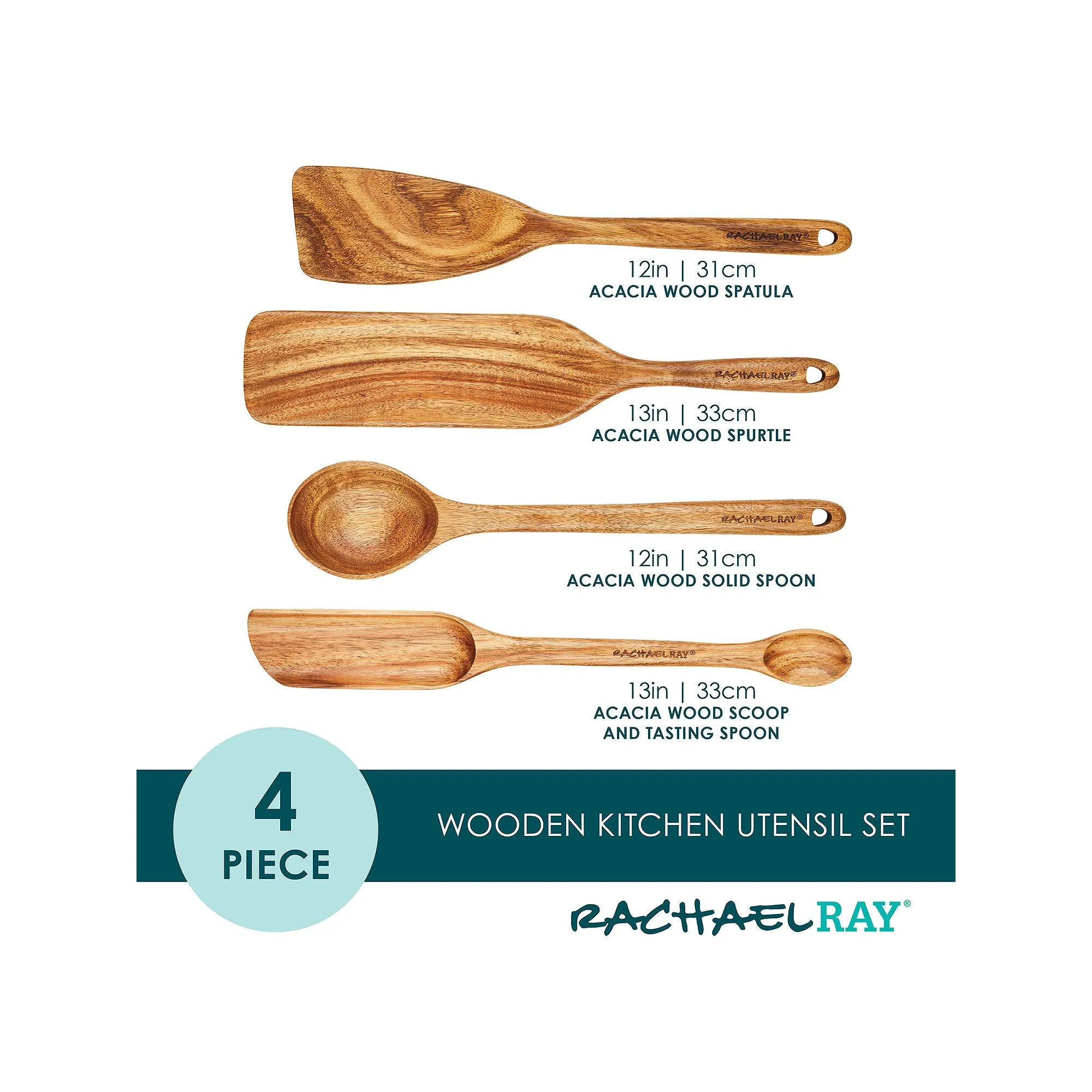 Rachael Ray Wooden 4-Pc. Tools & Gadgets Utensil Set - BROWN ONE SIZE