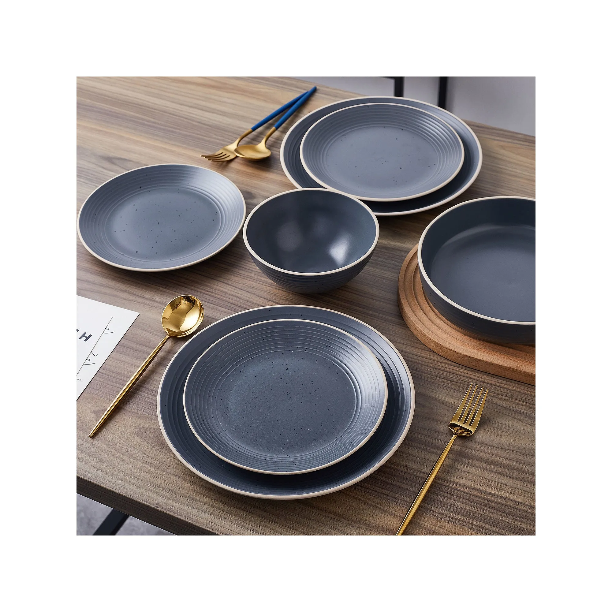 Stone   Lain Lauren 16 Piece Dinnerware Set - CHARCOAL ONE SIZE