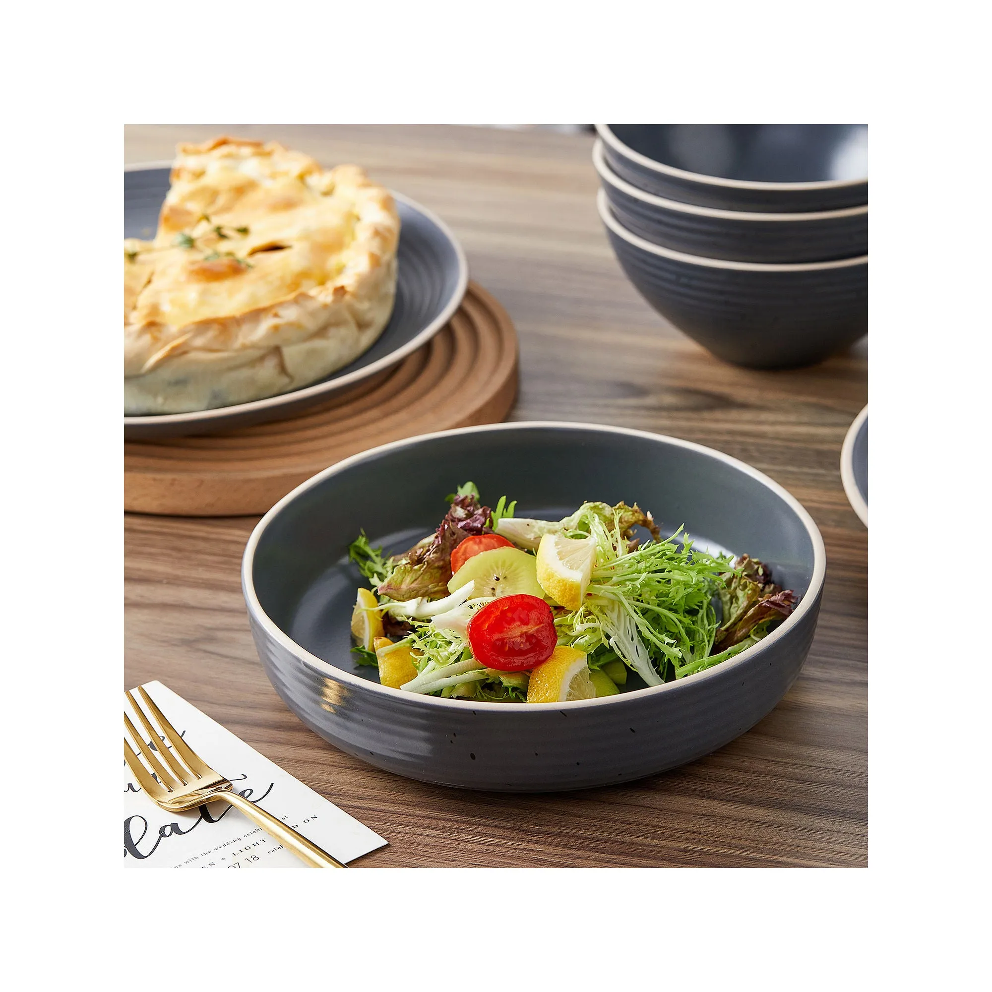 Stone   Lain Lauren 16 Piece Dinnerware Set - CHARCOAL ONE SIZE