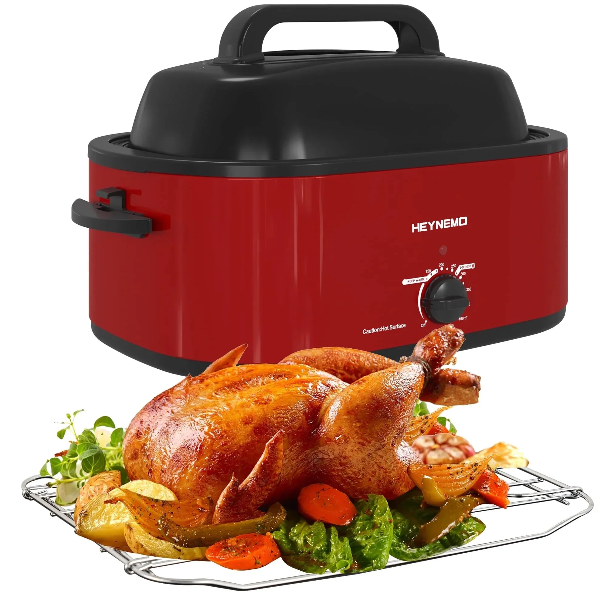 Superjoe HEY02SL26 24 Quart Roaster Oven with Self-Basting Lid, Stainless Steel, Red