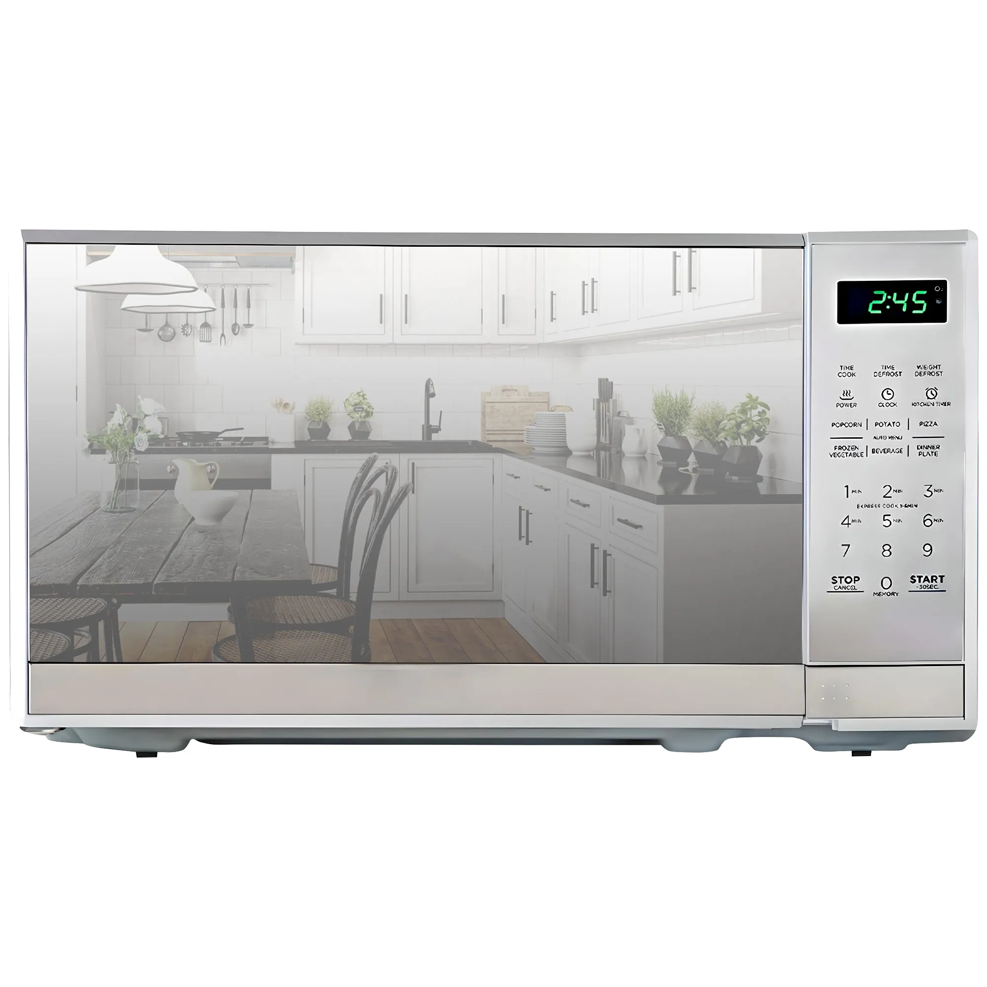 Total Chef Compact Countertop Microwave Oven, 700W, 0.7 Cubic Feet Capacity, Digital Touchscreen Controls, One-Touch Push-Button Opening, 6 Pre-Set Cooking Modes, Silver Stainless Steel