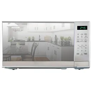Total Chef Compact Countertop Microwave Oven, 700W, 0.7 Cubic Feet Capacity, Digital Touchscreen Controls, One-Touch Push-Button Opening, 6 Pre-Set Cooking Modes, Silver Stainless Steel