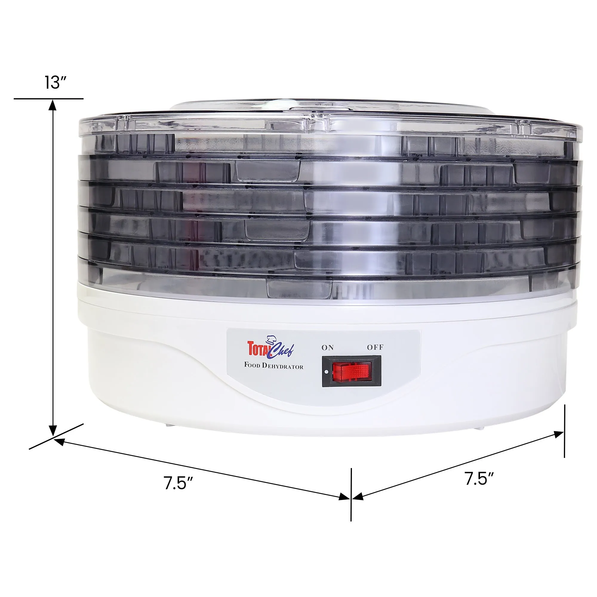 Total Chef Countertop Food Dehydrator, 5 Trays, Superior Air Flow Design, for Fruit Snacks, Jerky, Meat, Vegetables, Herbs, Dog Treats, Food Dryer Machine