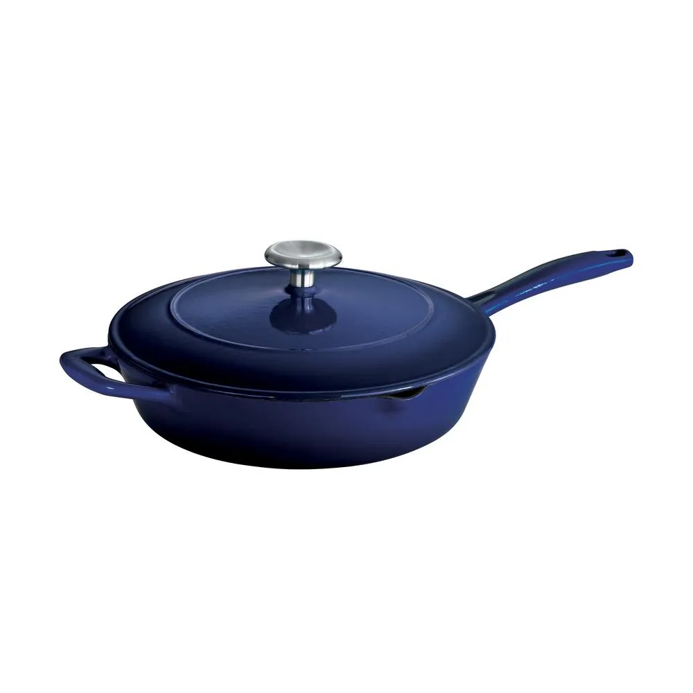 Tramontina 10" Gourmet Enameled Cast Iron Covered Skillet, Gradated Cobalt