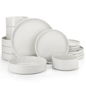 Vesteel 16 Pieces Dinnerware Set Premium Stoneware Dishes Set for 4 Speckled Plates and Bowls Microwave and Dishwasher Safe Off-white