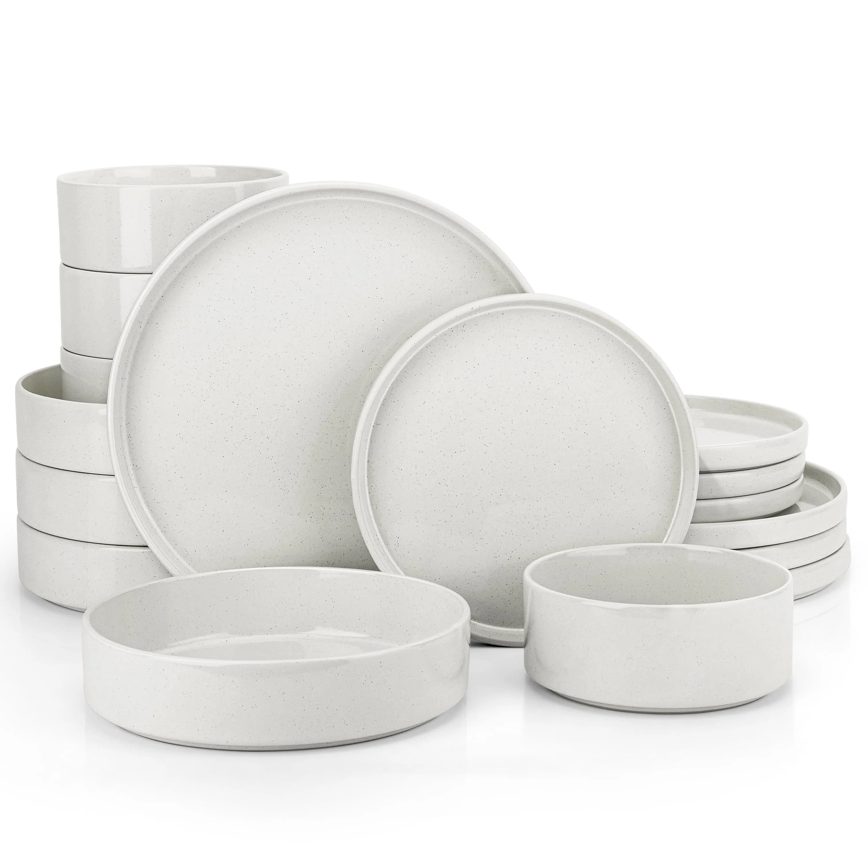 Vesteel 16 Pieces Dinnerware Set Premium Stoneware Dishes Set for 4 Speckled Plates and Bowls Microwave and Dishwasher Safe Off-white